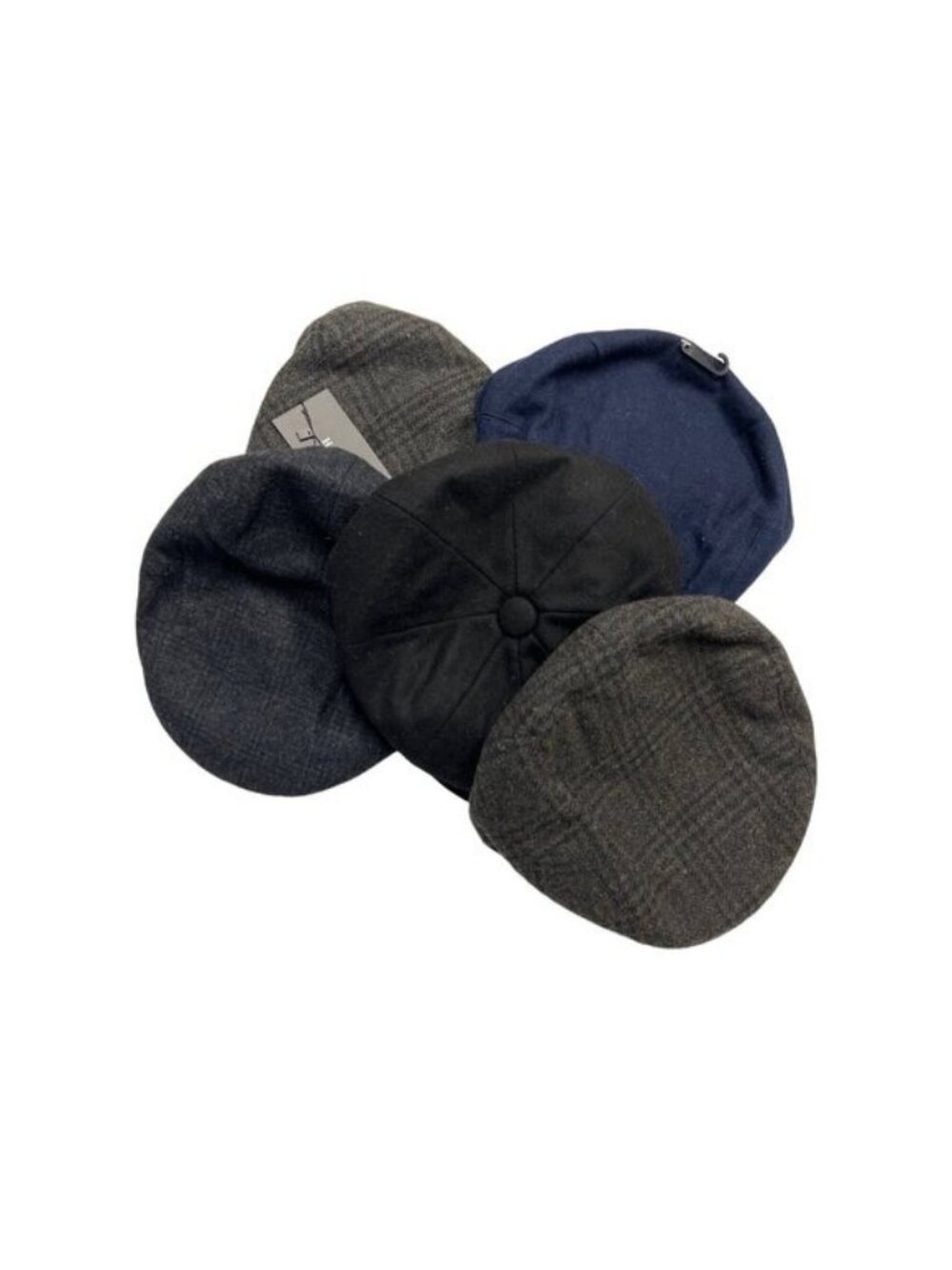 Five Wool Blend Newsboy Flat Caps - Plaid & Solid Styles